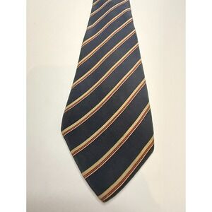 Vintage Ted Lapidus Paris Silk Necktie Navy Striped Wide Blade 70s 80s Mens Tie